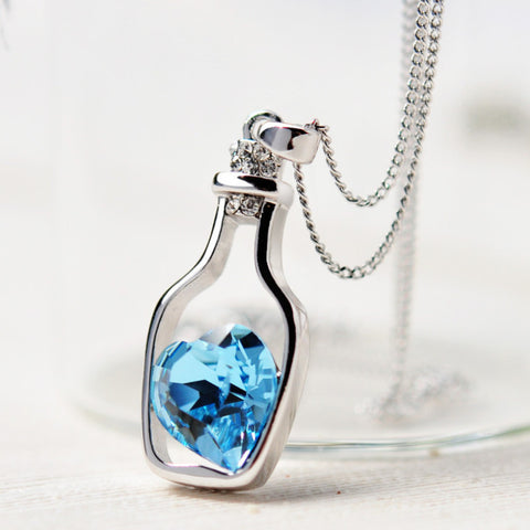 Blue Heart in The Bottle Necklace